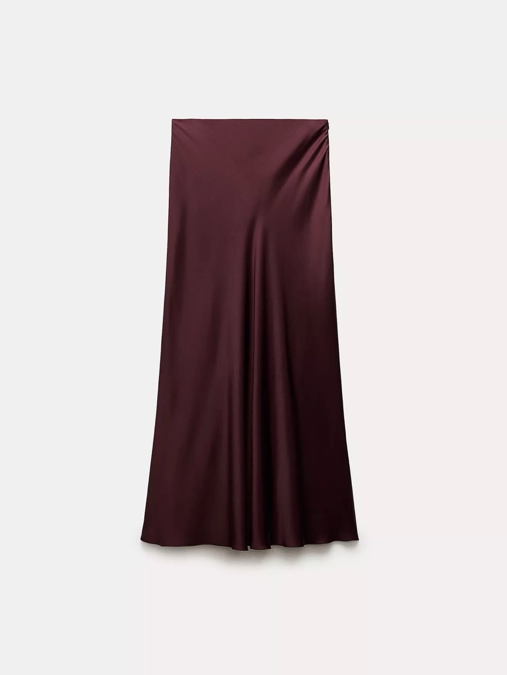 Zara ZW Collection Satin Effect Midi Skirt Burgundy Medium